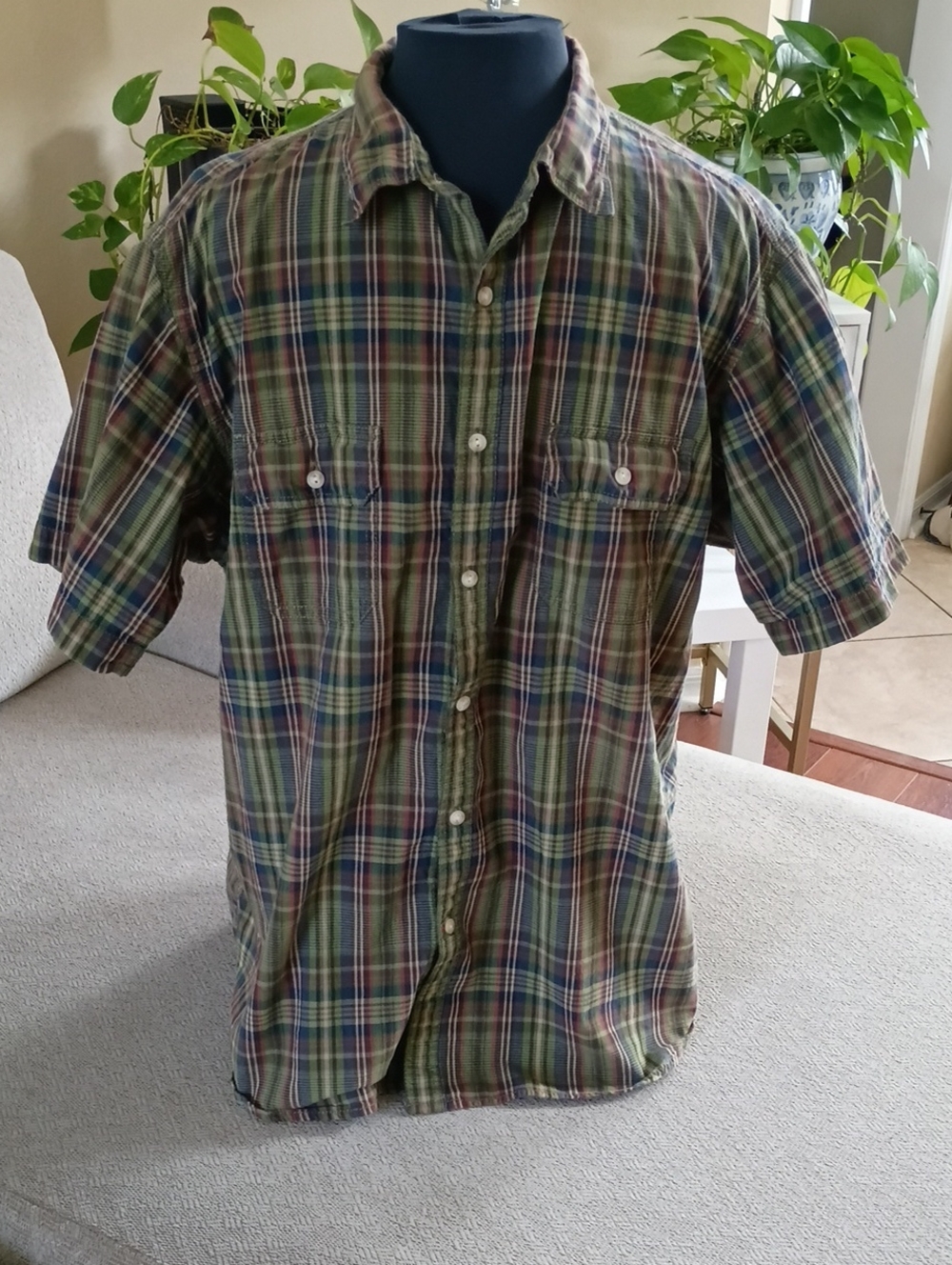Daniel Cremieux Green Plaid Short-Sleeve Button-Down Shirt